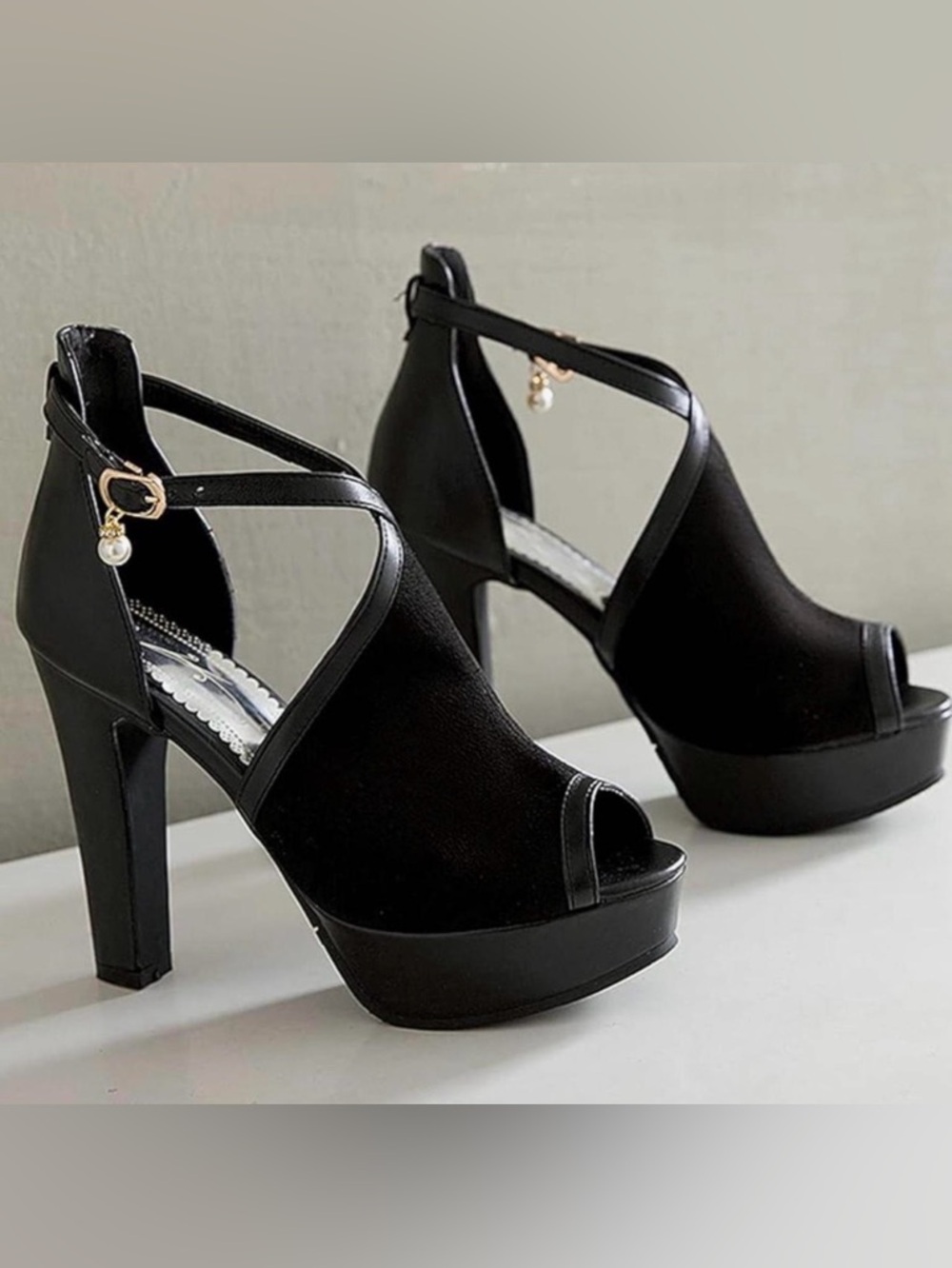 NWOT Black Platform Peep-Toe High Heels - Women's